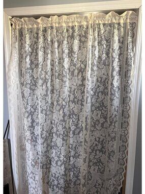 Cream Lace Curtain Panel 58" W x 70" L Floral Vintage Look Sheer Design